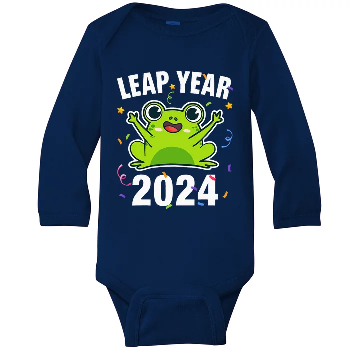 Leap Year 2024 Cute Frog Leap Day Birthday Baby Long Sleeve Bodysuit