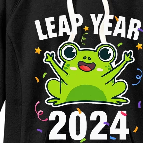 Leap Year 2024 Cute Frog Leap Day Birthday Women's Fleece Hoodie