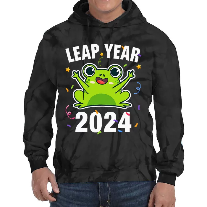 Leap Year 2024 Cute Frog Leap Day Birthday Tie Dye Hoodie