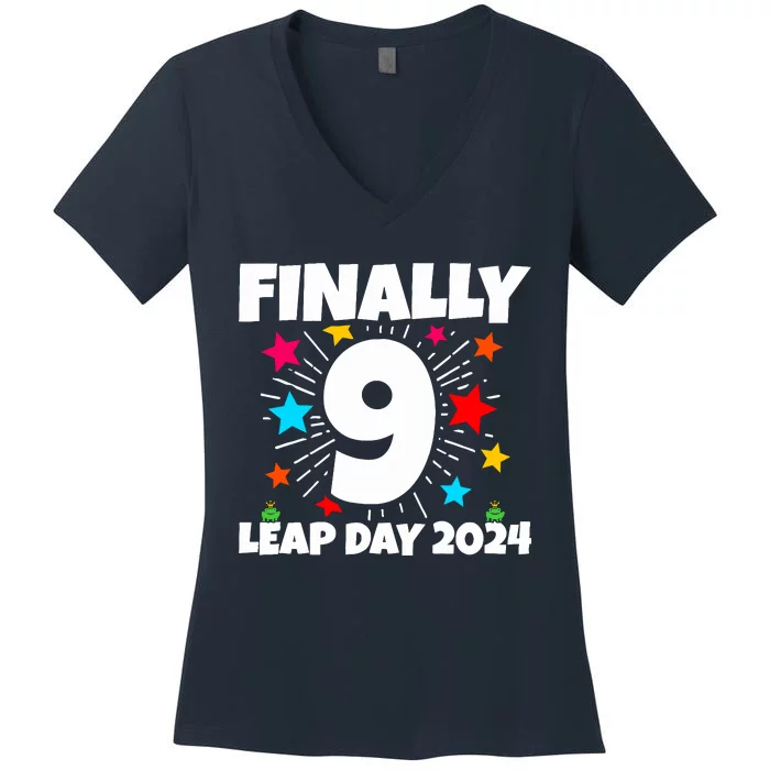 Leap Year 2024 36th Birthday Leap Day Birthday 2024 Women's V-Neck T-Shirt