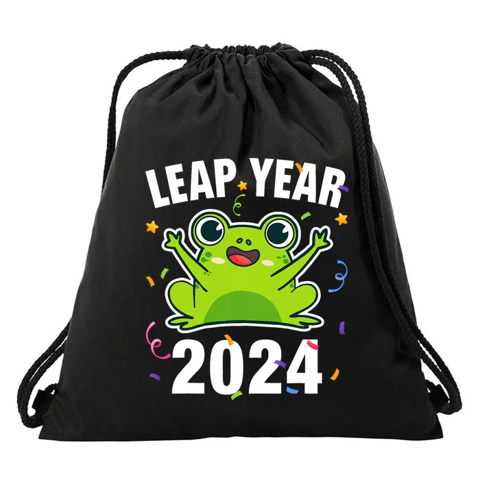 Leap Year 2024 Cute Frog Leap Day Birthday Drawstring Bag