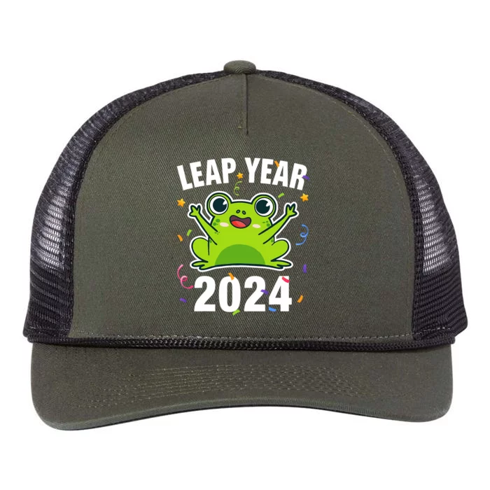 Leap Year 2024 Cute Frog Leap Day Birthday Retro Rope Trucker Hat Cap