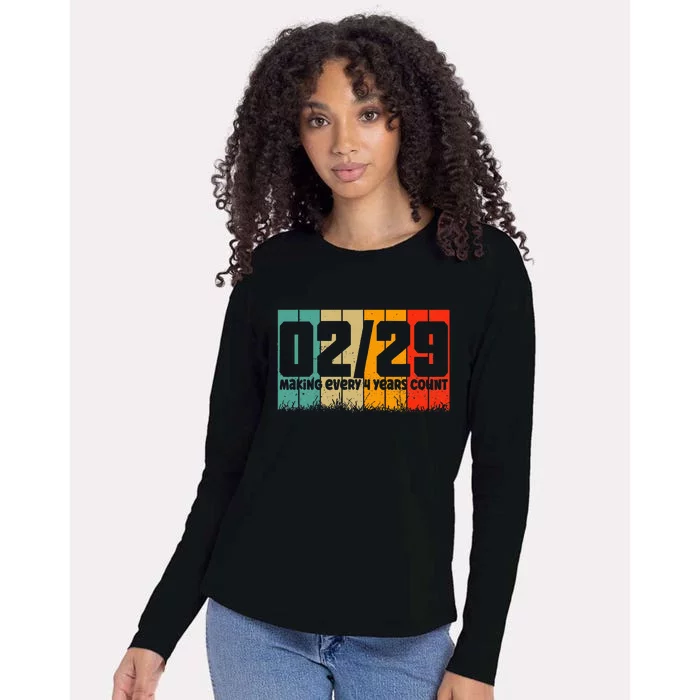 Leap Year 2024 Retro February 29 Birthday Leap Day Womens Cotton Relaxed Long Sleeve T-Shirt