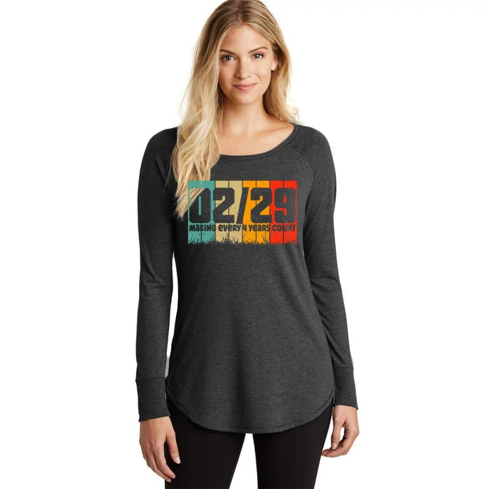 Leap Year 2024 Retro February 29 Birthday Leap Day Women's Perfect Tri Tunic Long Sleeve Shirt