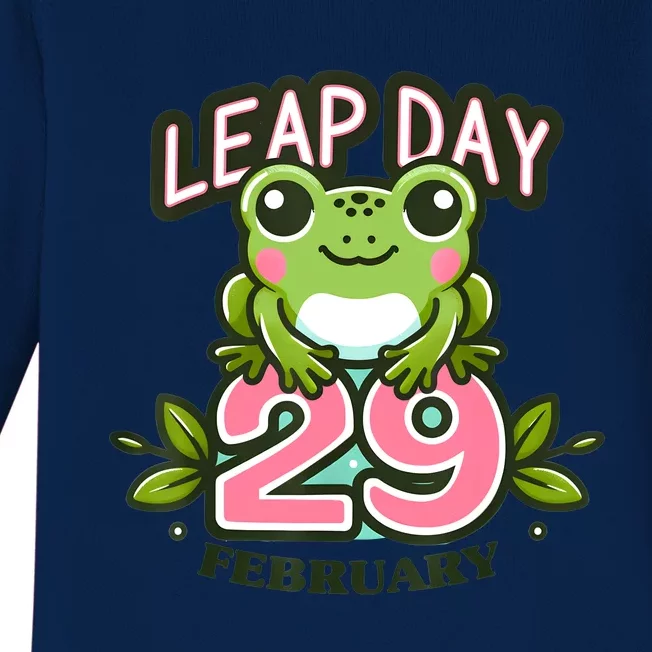 Leap Year 2024 Cute Frog Leap Day Birthday Baby Long Sleeve Bodysuit