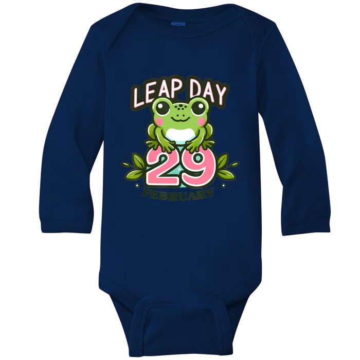 Leap Year 2024 Cute Frog Leap Day Birthday Baby Long Sleeve Bodysuit