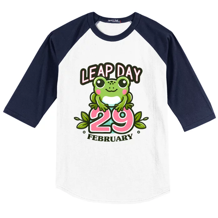 Leap Year 2024 Cute Frog Leap Day Birthday Baseball Sleeve Shirt