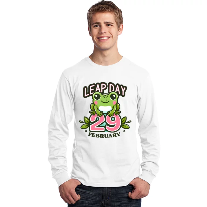 Leap Year 2024 Cute Frog Leap Day Birthday Long Sleeve Shirt