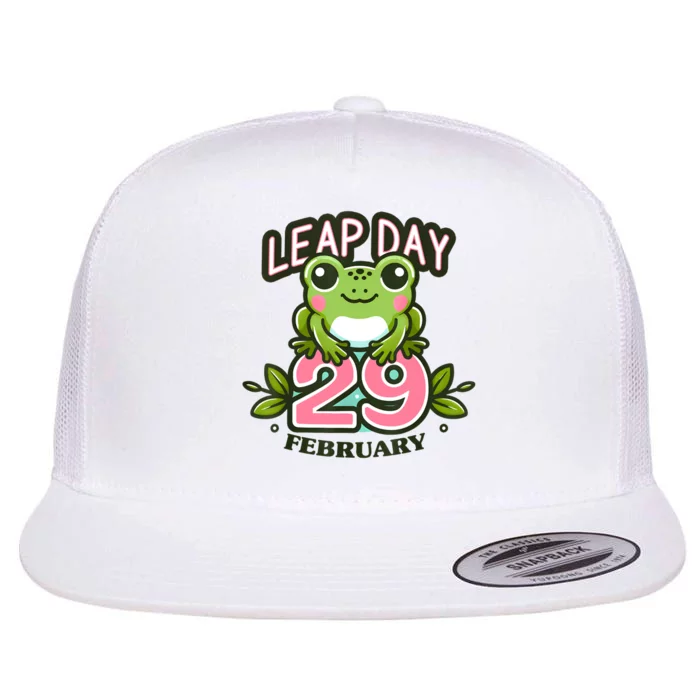 Leap Year 2024 Cute Frog Leap Day Birthday Flat Bill Trucker Hat