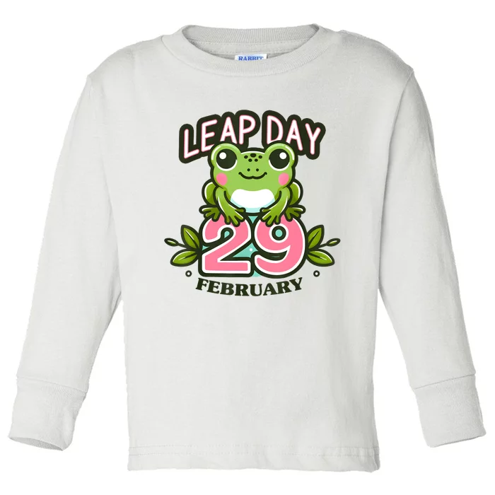 Leap Year 2024 Cute Frog Leap Day Birthday Toddler Long Sleeve Shirt