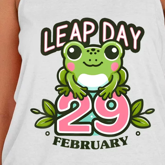 Leap Year 2024 Cute Frog Leap Day Birthday Women's Knotted Racerback Tank