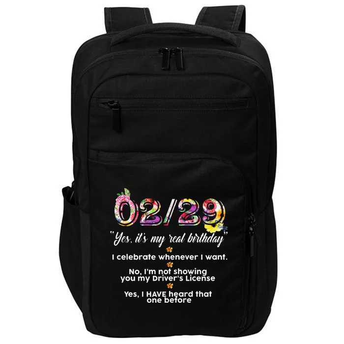 Leap Year Birthday Floral Funny Impact Tech Backpack