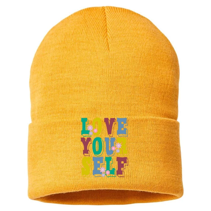 Love Yourself Cute Flower Sustainable Knit Beanie