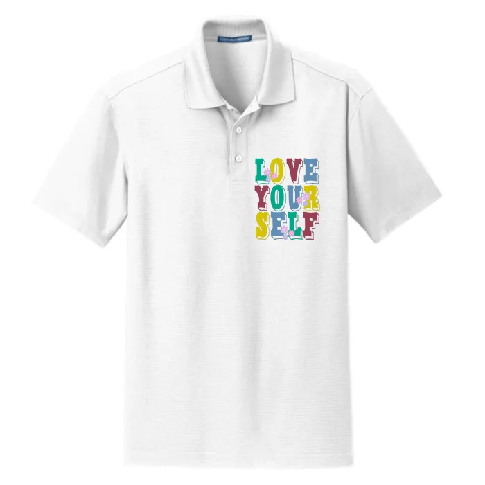 Love Yourself Cute Flower Dry Zone Grid Performance Polo