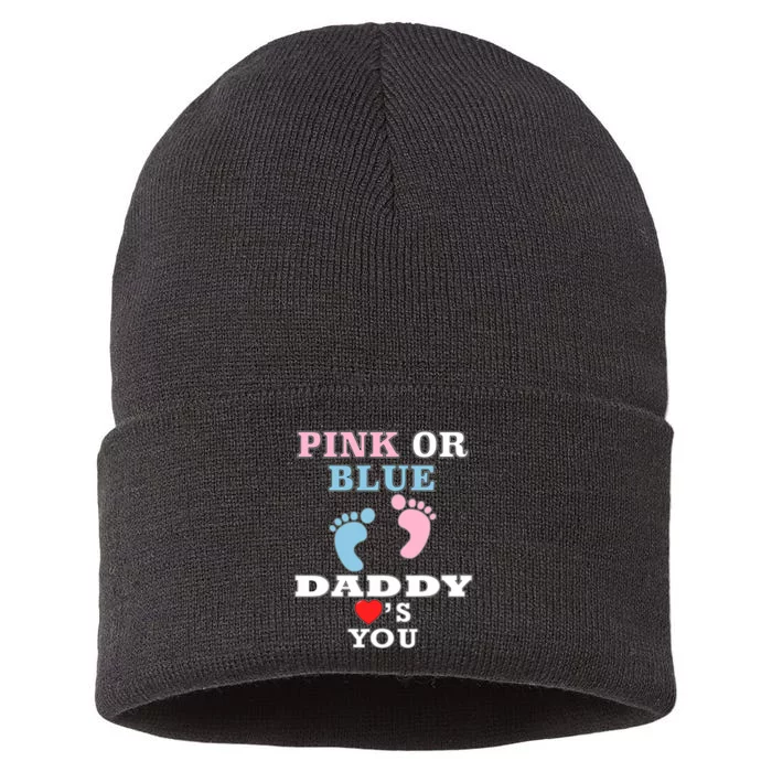 Loves You Dad Gender Reveal Baby Shower Sustainable Knit Beanie