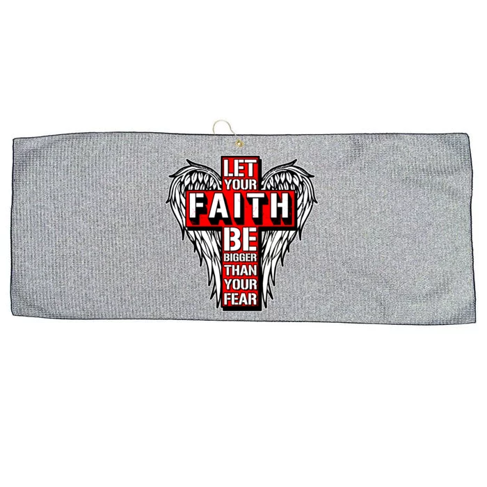 Let Your Faith Be Bigger Than Your Fear Winged Cross Large Microfiber Waffle Golf Towel