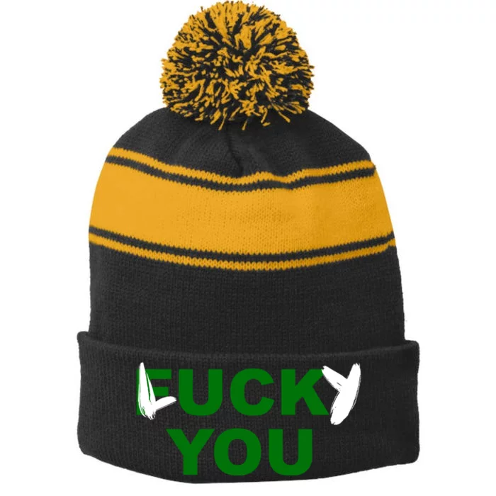 Lucky You F*ck You Funny St Patrick's Day Stripe Pom Pom Beanie