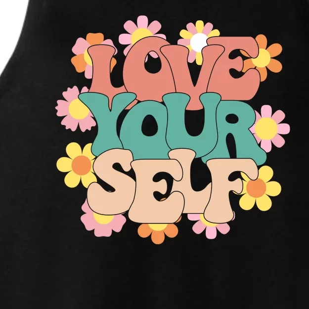 Love Yourself Floral Positive Quote Ladies Tri-Blend Wicking Tank