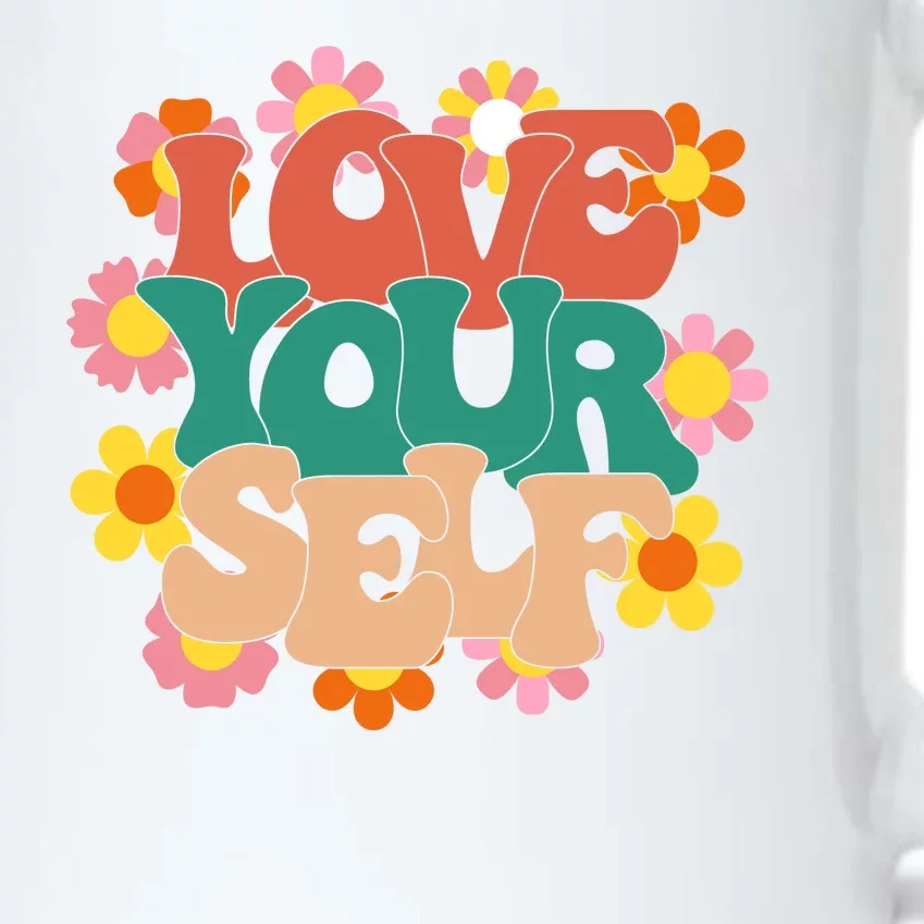 Love Yourself Floral Positive Quote Black Color Changing Mug