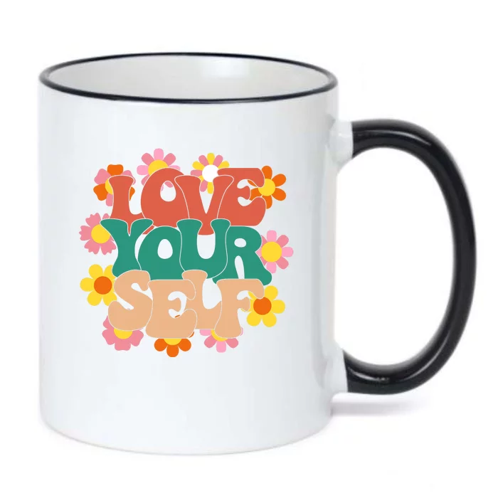 Love Yourself Floral Positive Quote Black Color Changing Mug