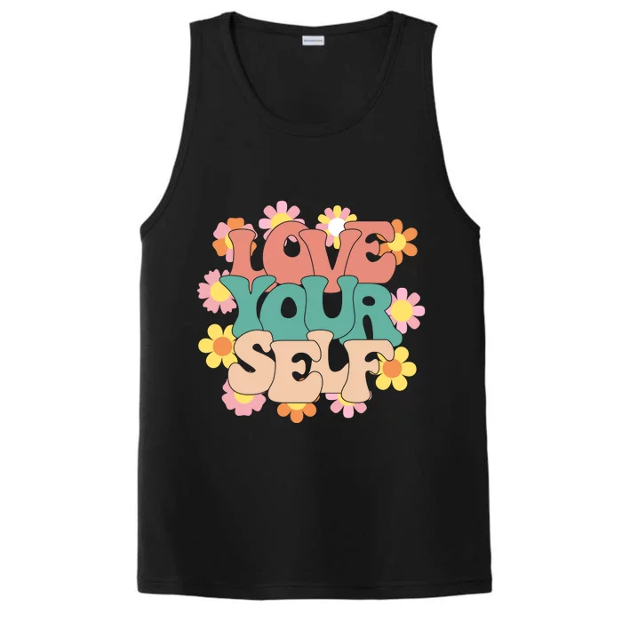 Love Yourself Floral Positive Quote Performance Tank