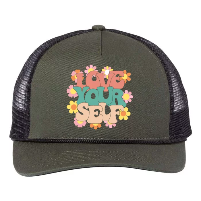 Love Yourself Floral Positive Quote Retro Rope Trucker Hat Cap