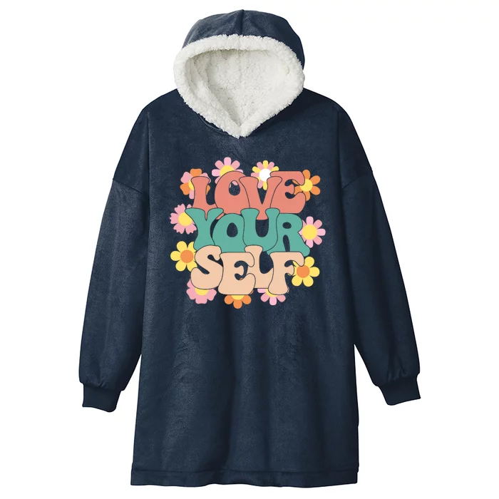 Love Yourself Floral Positive Quote Hooded Wearable Blanket