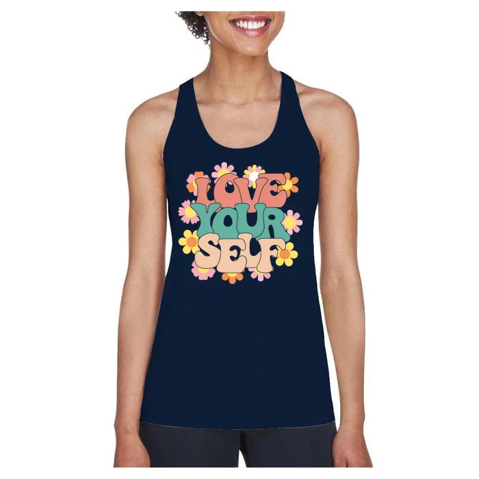 Love Yourself Floral Positive Quote Women's Racerback Tank