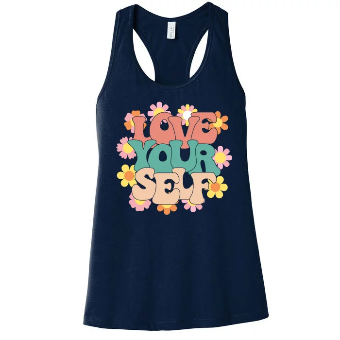 Love Yourself Floral Positive Quote Women's Racerback Tank