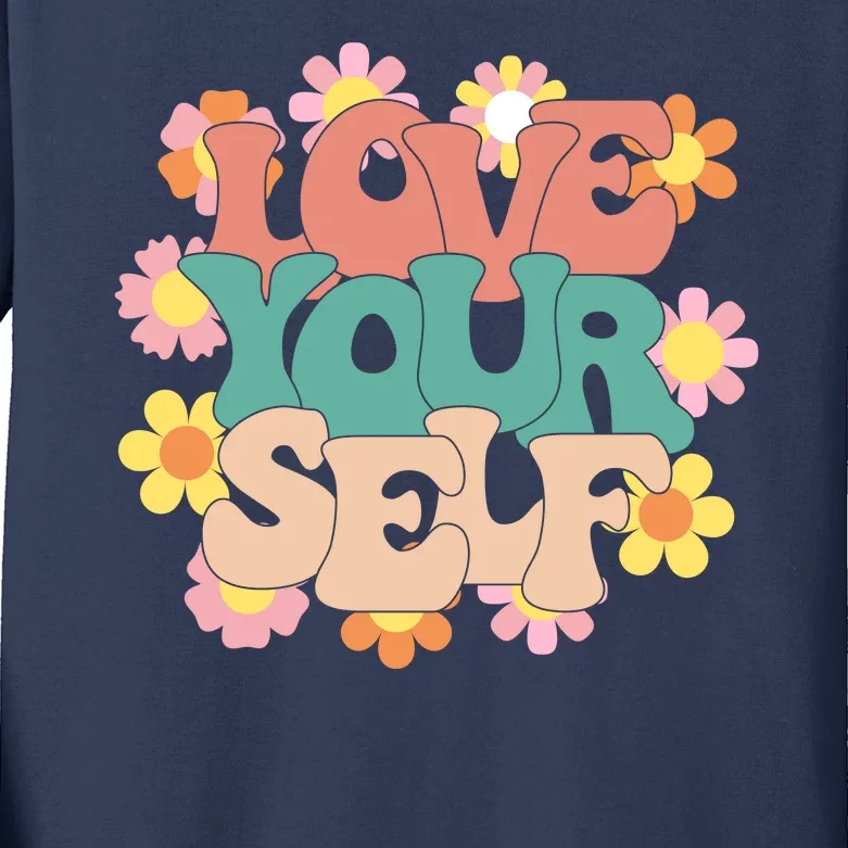 Love Yourself Floral Positive Quote Kids Long Sleeve Shirt