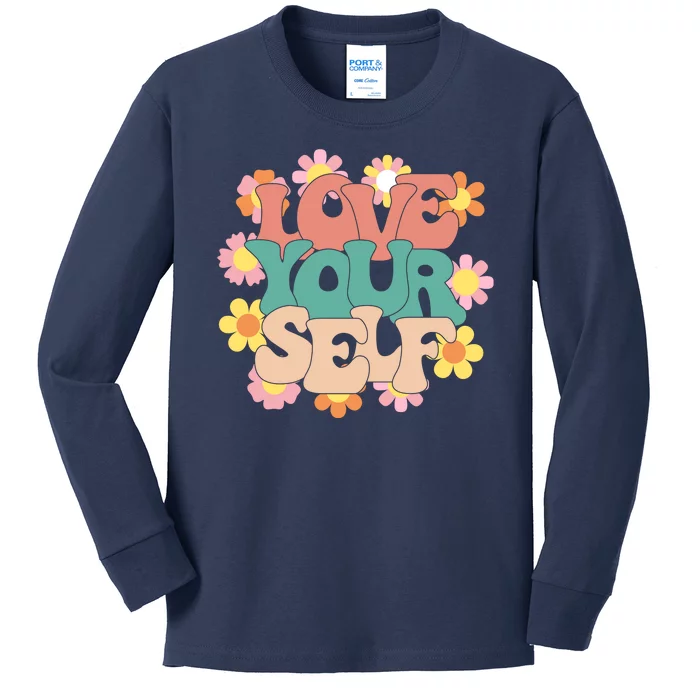 Love Yourself Floral Positive Quote Kids Long Sleeve Shirt