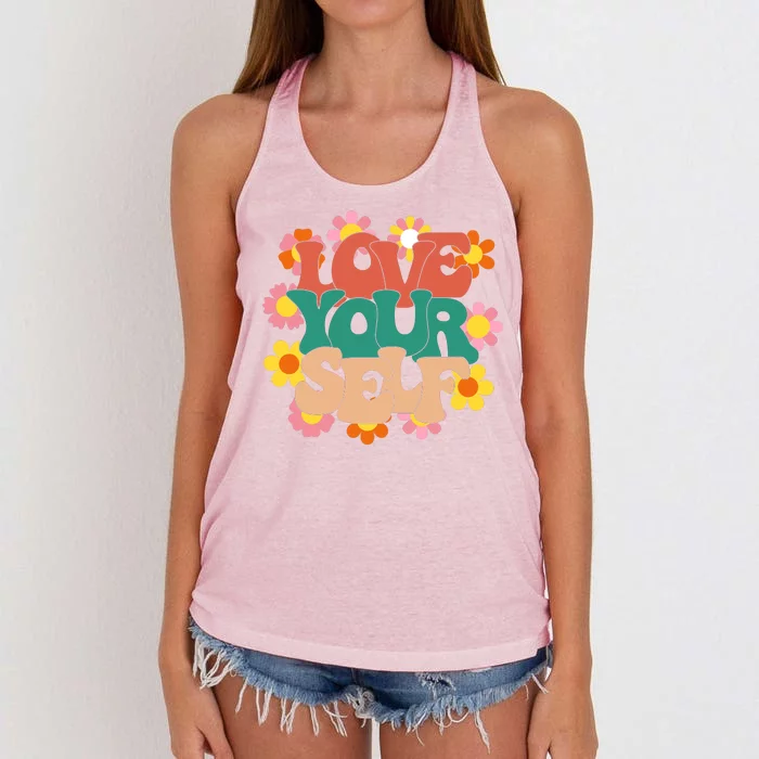 Love Yourself Floral Positive Quote Women's Knotted Racerback Tank