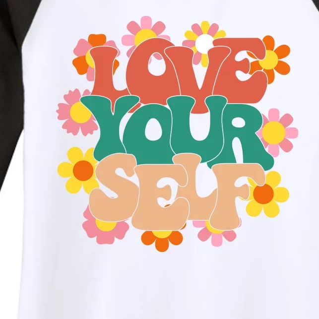 Love Yourself Floral Positive Quote Women's Tri-Blend 3/4-Sleeve Raglan Shirt