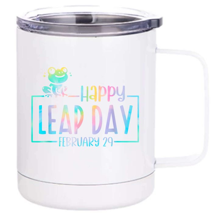 Leap Year February 29 Birthday Cute Frog Happy Leap Day Front & Back 12oz Stainless Steel Tumbler Cup