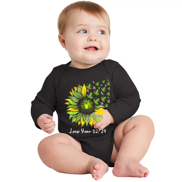 Leap Year Flying Frogs Sunflower Feb 29 2024 Baby Long Sleeve Bodysuit