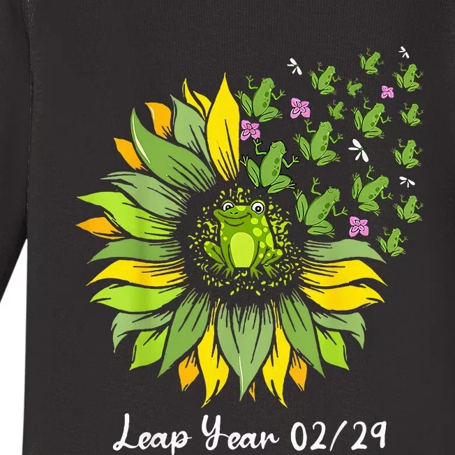 Leap Year Flying Frogs Sunflower Feb 29 2024 Baby Long Sleeve Bodysuit