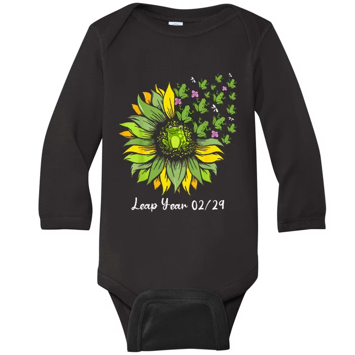 Leap Year Flying Frogs Sunflower Feb 29 2024 Baby Long Sleeve Bodysuit