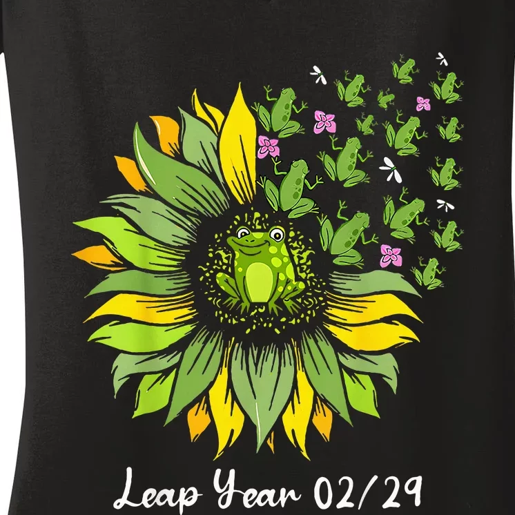 Leap Year Flying Frogs Sunflower Feb 29 2024 Women's V-Neck T-Shirt