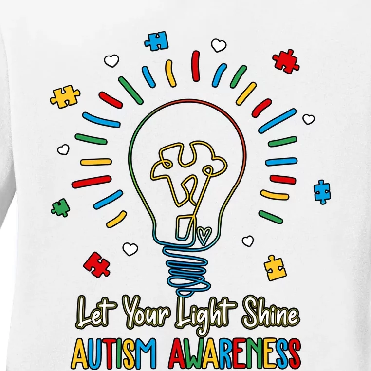 Let Your Light Shine Autism Awareness Month Supporter Family Matching Puzzle Ladies Long Sleeve Shirt