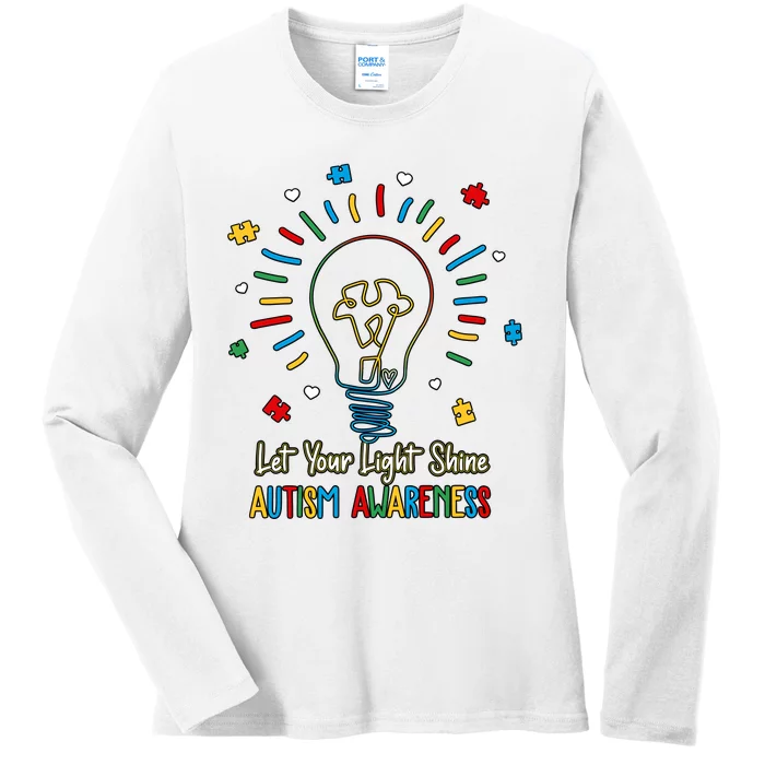 Let Your Light Shine Autism Awareness Month Supporter Family Matching Puzzle Ladies Long Sleeve Shirt