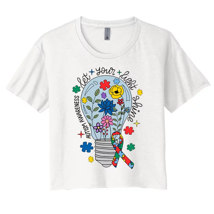 Let Your Light Shine Autism Awareness Month Mom Women's Crop Top Tee