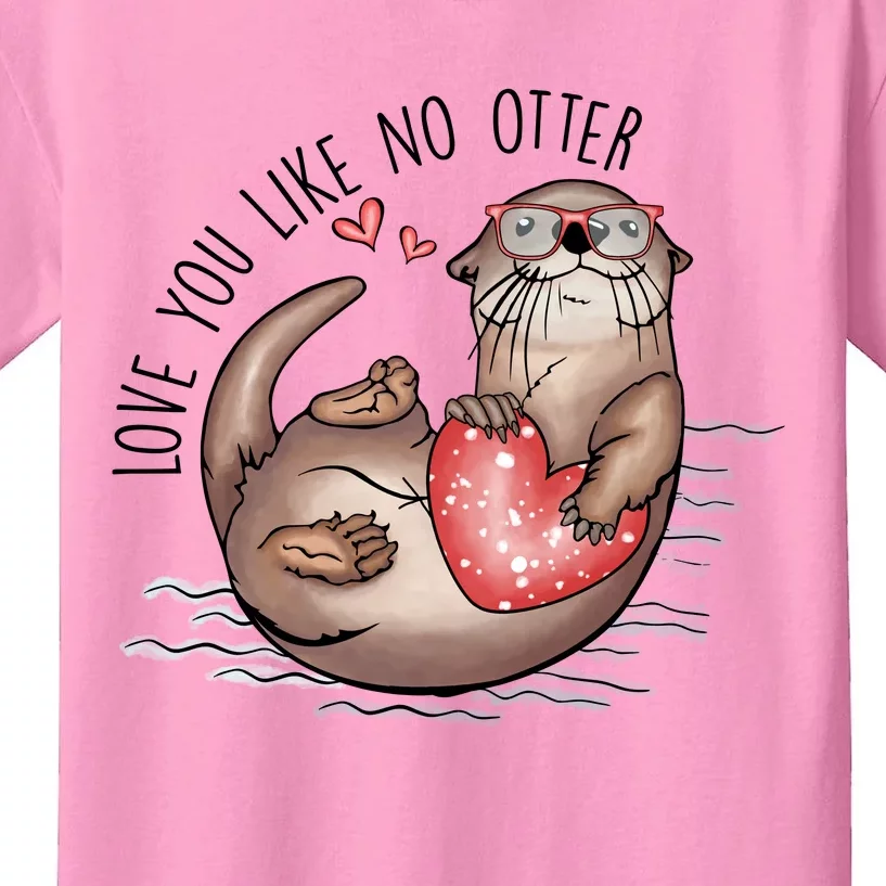 Love You Like No Otter Valentine Heart Gift For Valentine Day Kids T-Shirt