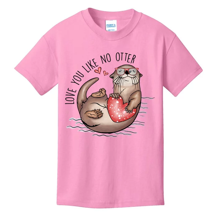 Love You Like No Otter Valentine Heart Gift For Valentine Day Kids T-Shirt