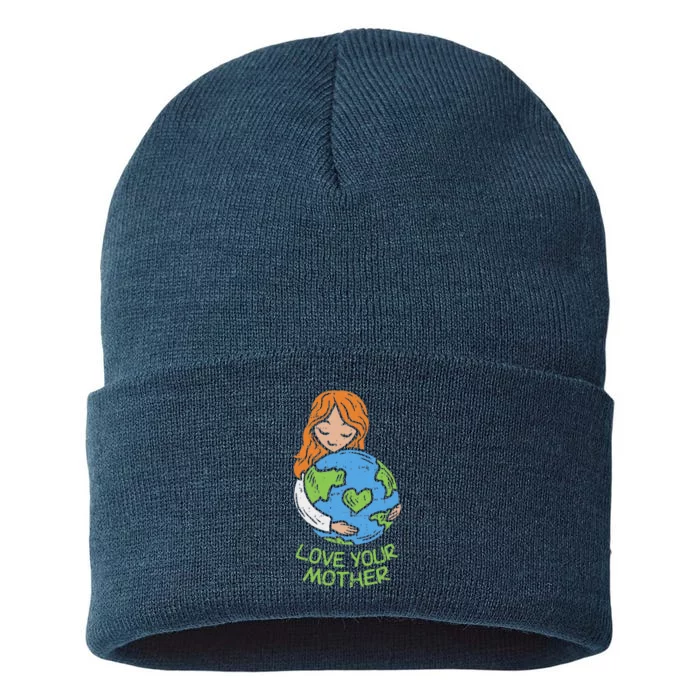 Love Your Mother Cute Earth Day Planet Hugging Mom Sustainable Knit Beanie