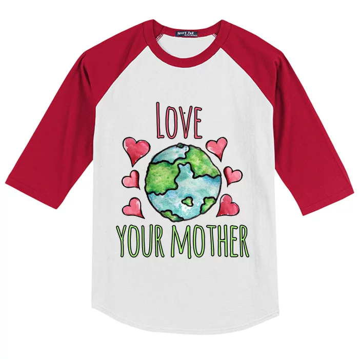 Love Your Mother Earth Gift Earth Day Watercolor Art Kids Colorblock Raglan Jersey