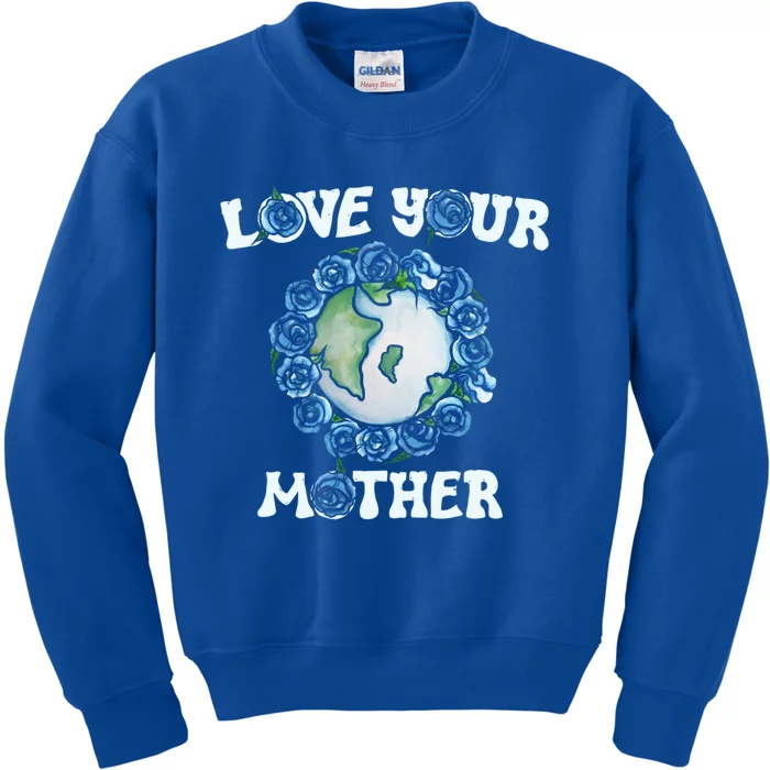 Love Your Mother Earth Day Blue Roses Cute Gift Kids Sweatshirt