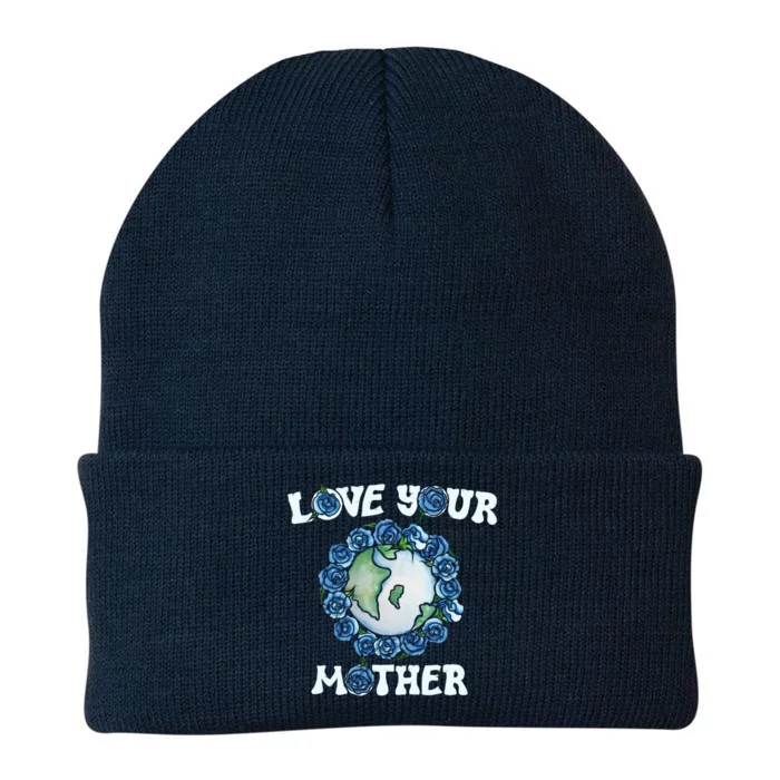 Love Your Mother Earth Day Blue Roses Cute Gift Knit Cap Winter Beanie