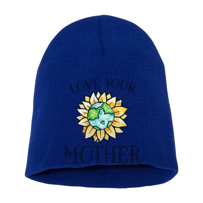 Love Your Mother Earth Day Funny Gift Watercolor Art Earth Short Acrylic Beanie