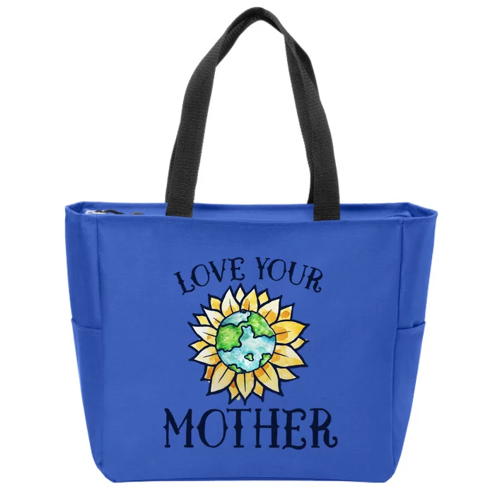 Love Your Mother Earth Day Funny Gift Watercolor Art Earth Zip Tote Bag