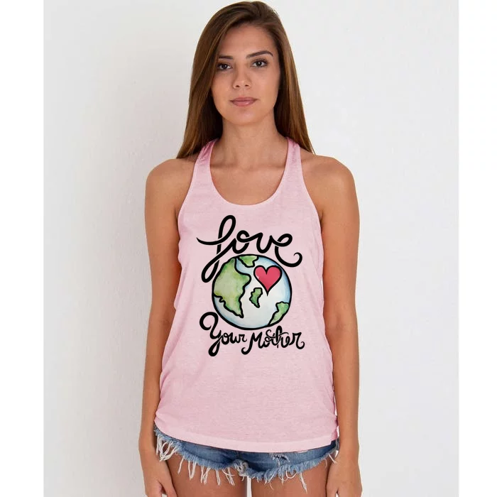 Love Your Mother Earth Day Watercolor Gift Women's Knotted Racerback Tank